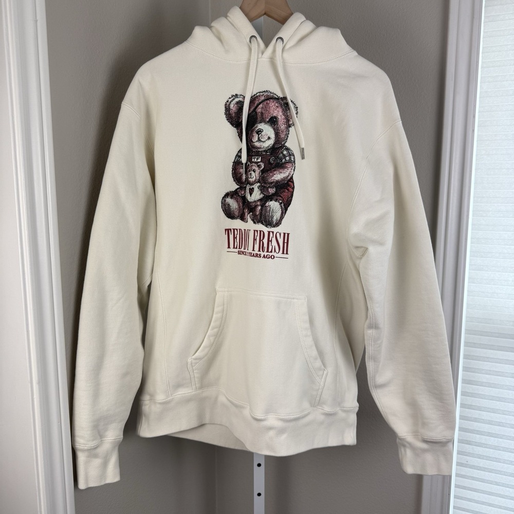 Teddy Fresh Hoodie Hooded Sweatshirt Large Since 2 Years Ago‎ White 100% Cotton
